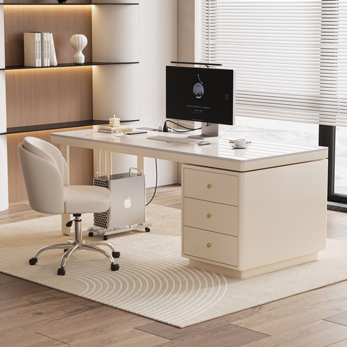 北欧电脑桌办公台式家用儿童岩板书桌简约加厚学生学习桌卧室轻奢