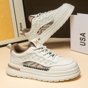 爆款男鞋2026新款夏季时尚厚底男板鞋透气百搭国潮刺绣运动休闲鞋