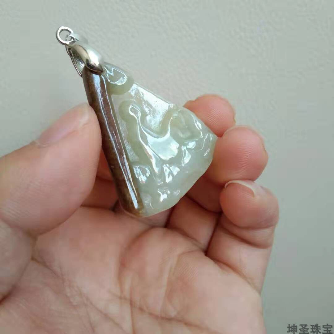 缅甸天然A货翡翠悟道佛牌带皮雕黄翡悟道吊坠挂件带证书坤圣珠宝