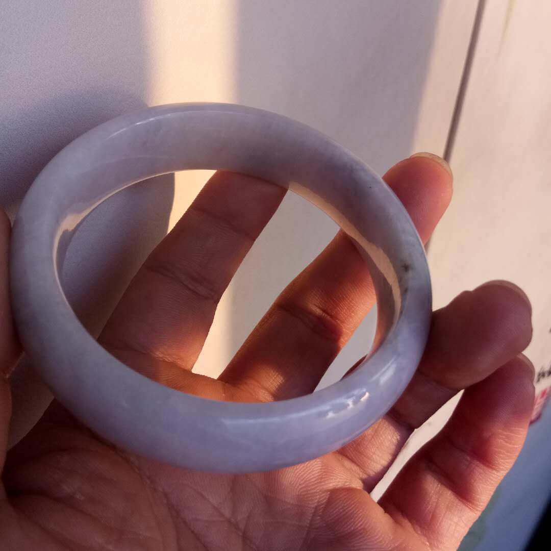 缅甸翡翠A货宽边冰糯种春彩紫罗兰手镯女玉镯子正品天然玉石手镯