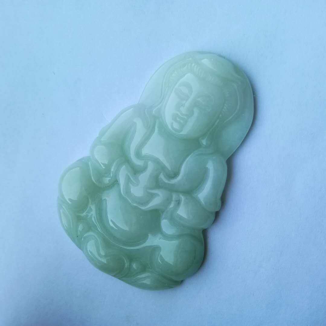 天然缅甸A货翡翠观音玉观音吊坠男士翡翠冰种绿底观音挂件