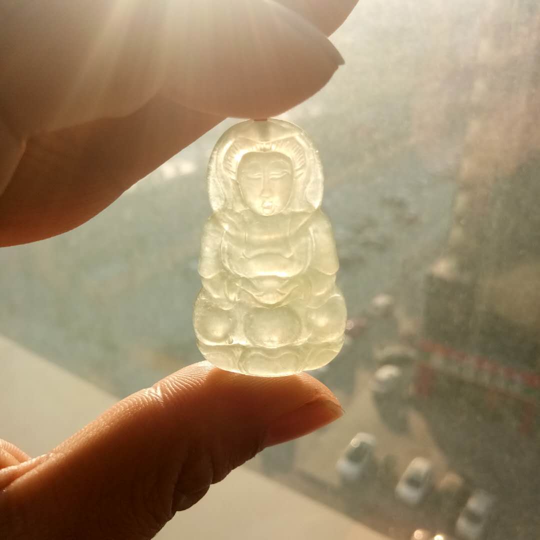 天然缅甸A货老坑高冰种翡翠观音吊坠玉坠玉观音玉石挂件坤圣珠宝