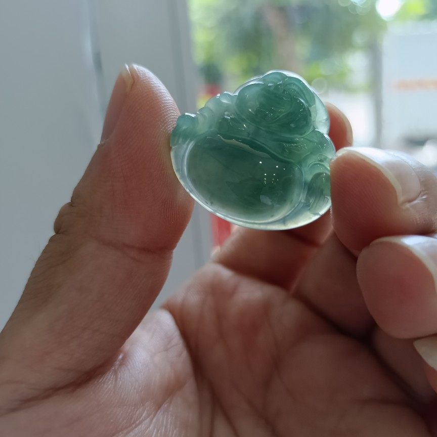 老坑冰种蓝水翡翠佛公吊坠天然缅甸A货翡翠老蓝水佛公坤圣珠宝