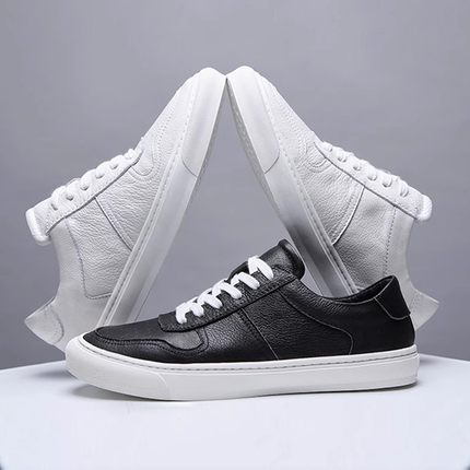 男鞋头层牛皮小白鞋男款秋季白色真皮全牛皮37码45码大码休闲板鞋