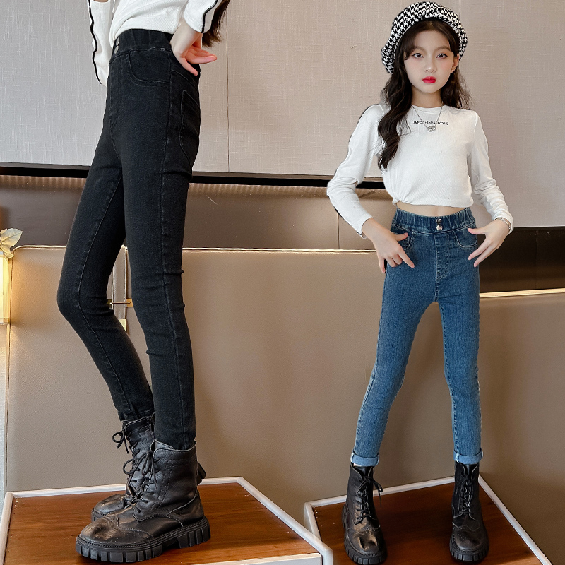 女童高弹牛仔裤2024新款修身喇叭裤儿童紧身牛仔裤子长裤中大童潮