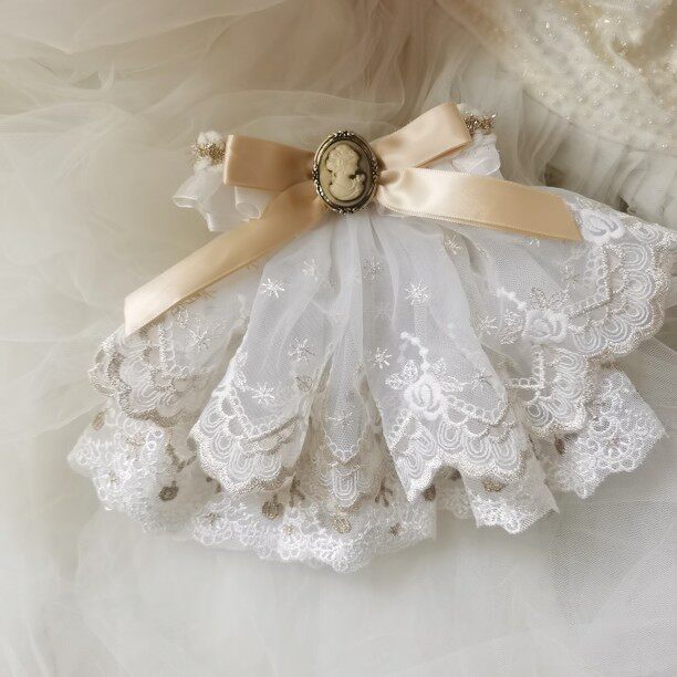 白金香槟色蕾丝花边多层复古巴洛克领结领花胸针衣服配饰洛丽塔