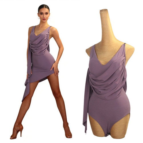 ZS灰紫调  拉丁舞连体衣吊带摩登舞国标舞艺考艺考练习上衣 Y407