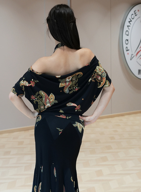 ZS荡领美背 拉丁舞性感修身蝙蝠女中袖练舞上衣摩登舞练功服 Y406