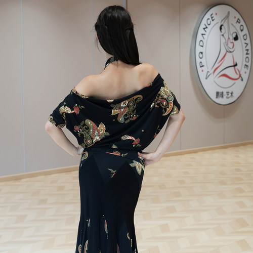 ZS荡领美背 拉丁舞性感修身蝙蝠女中袖练舞上衣摩登舞练功服 Y406
