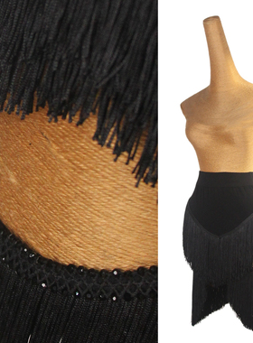 ZS双层镂空流苏 亮珠 拉丁舞裙半身舞蹈练习艺考跳舞女练功服L605