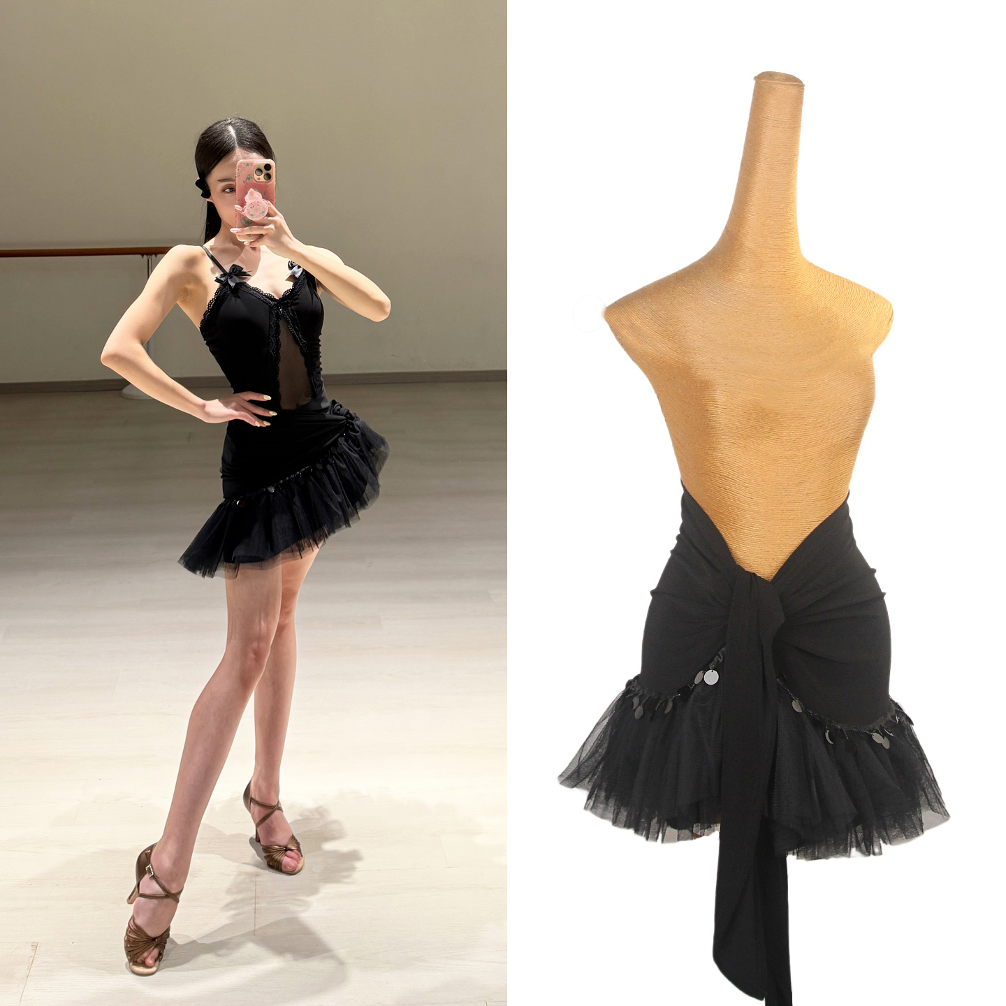 ZS拉丁舞成人女一片式系带半身裙练功服 围裙包臀巾 蓬蓬裙 L603