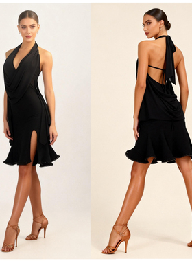 ZS高品质亮珠 拉丁舞裙开叉美背舞蹈练习练功服新款女连衣裙 L570