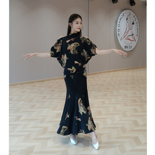 ZS摩登舞服半身成人女国标舞艺考裙舞蹈练习包臀性感鱼尾长裙 M49