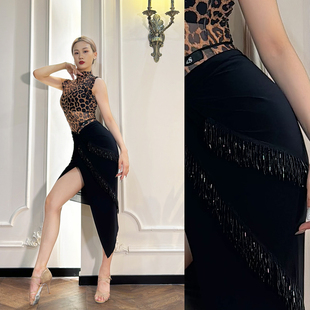 ZS不规则鱼尾裙 L559 拉丁舞裙高品质管珠流苏练功蹈半身长裙舞蹈