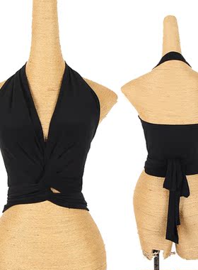 ZS自由的绑带 拉丁舞服装练功服女训练上衣舞蹈性感挂脖美背 Y149