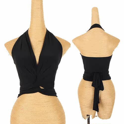 ZS自由的绑带 拉丁舞服装练功服女训练上衣舞蹈性感挂脖美背 Y149