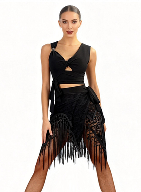 ZS吉普赛少女 拉丁舞裙蕾丝编织流苏臀巾女练功服练习半身裙 L449