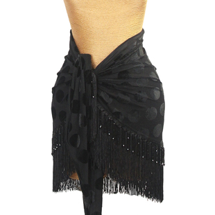 L527j 亮珠流苏臀巾练功舞蹈半身短裙 ZS复古滤镜 拉丁舞裙一片式