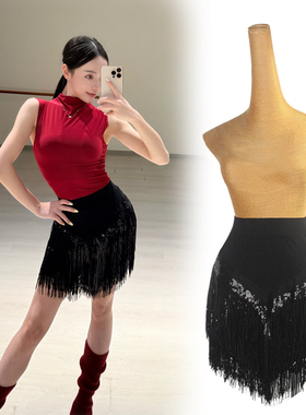 ZS多层亮片】拉丁舞裙成人女跳舞半身开叉短裙舞蹈练习练功服L615