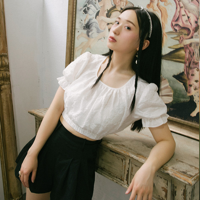 MyGhost 牧场少女milkmaid泡泡袖收腰高腰短款复古宫廷U领装上衣在类目 女装/女士精品, 蕾丝衫/雪纺衫中 - 来自Buy2taobao.com提供专业的淘宝代购服务