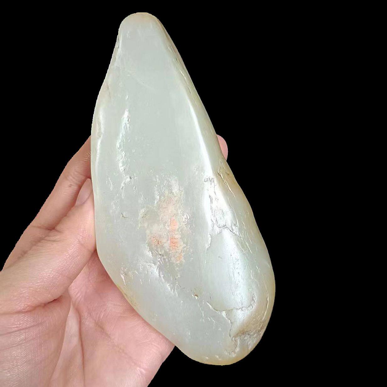 195和田玉青白玉原石 于田山流水料 一细料青白玉手把件细腻油润