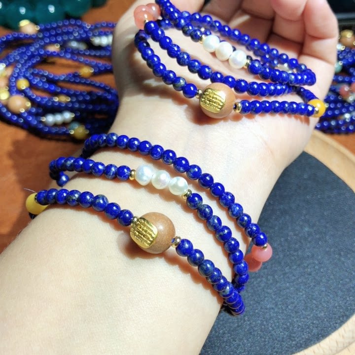 天然青金石手链手串三圈帝王青
