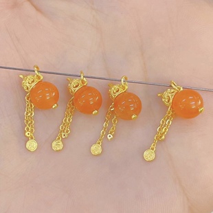 c433 19mm S925银镀金南红玛瑙葫芦滴流圆珠滴流配件纯银diy