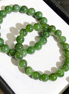 53A94 天然和田玉碧玉手链乌兰海9-10mm俄料单圈男女款首饰礼物