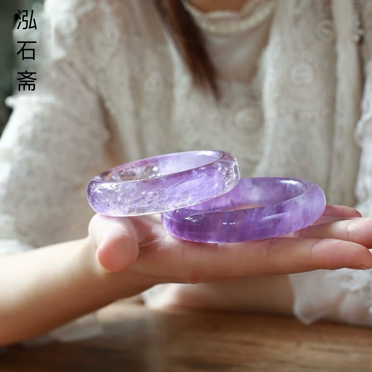 2A60 天然紫水晶手镯一物一图薰衣草宽版正装紫阿塞女妈妈镯首饰
