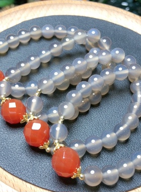 O127天然烟紫玛瑙手链8mm单圈原创红玛瑙刻面款