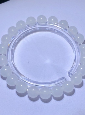 53A121 天然和田玉冰料羊脂白玉手链8mm青海料手串冰透单圈男女