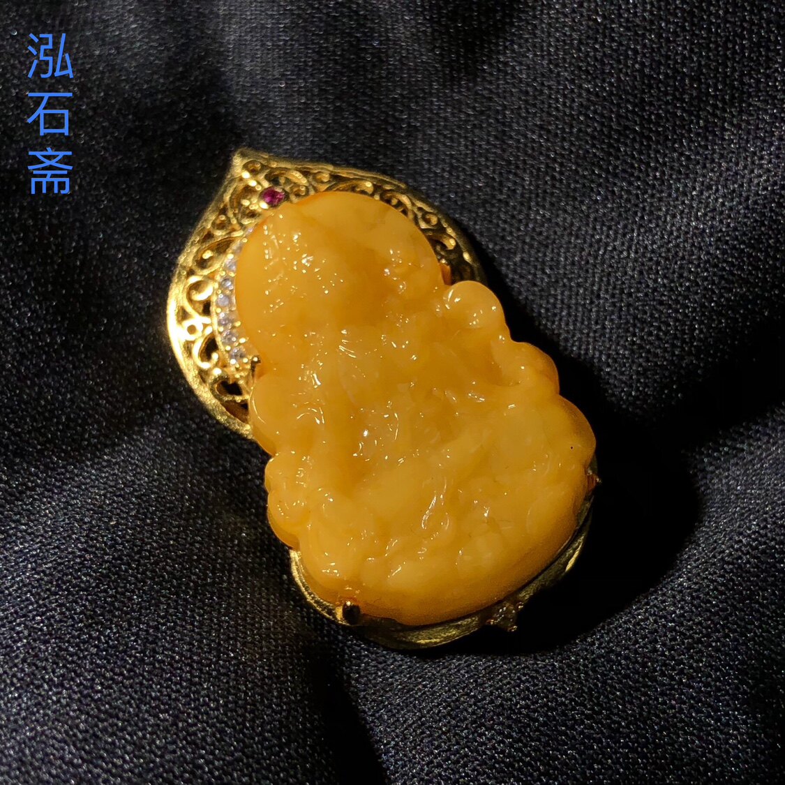 GG0802 天然蜜蜡度母观音吊坠s925银鸡油黄满蜜挂件33/18mm配饰