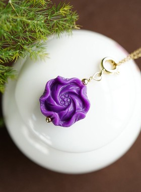 紫云母牡丹雕刻滴流富贵链子吊坠