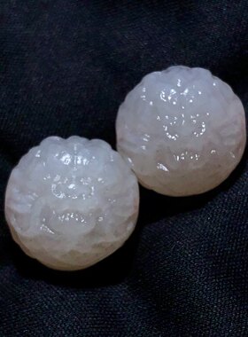 15A243 天然和田玉藕粉龙珠吊坠通孔配件单散珠浓脂粉老料17mm
