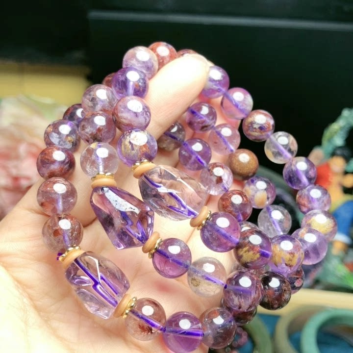 n746天然紫幽灵手链9/10mm单圈紫水晶九子离火本命年