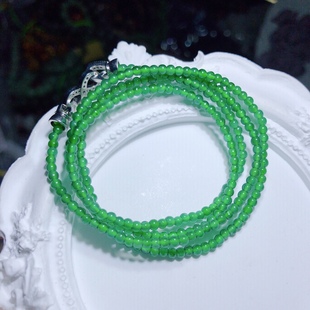 AA0004 天然A货翡翠锁骨链项链帝王绿翡翠2mm小米珠颈链首饰礼物
