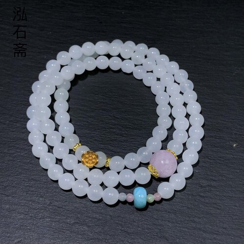 HH0879天然和田玉羊脂白玉三圈手链原创水晶皇后紫锂辉多圈串6mm