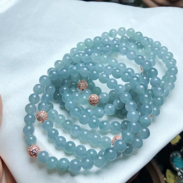 t 3危地马拉天然a货翡翠手链糯冰种6mm天空蓝单圈