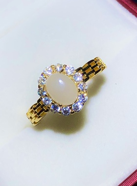 E253 天然和田玉戒指链条款活口约6*8mm指环戒圈 百搭女款