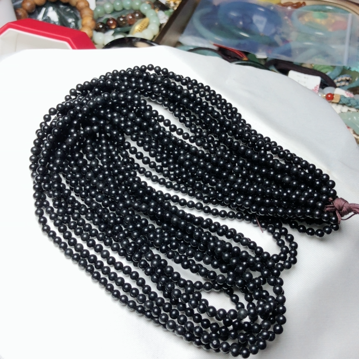 Z 22新疆料天然和田玉手链佛珠墨玉项链4mm黑羊脂玉小米珠diy散珠