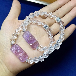X654 天然白水晶刻面手链DIY紫水晶九尾狐凤九吊坠天然水晶手链