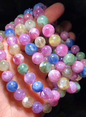 1A779 天然彩祖母晶手链串红绿多宝单圈蓝晶石锂云母糖果色多巴胺