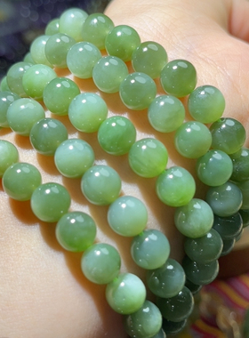 15A379天然和田玉碧玉粉青鸭蛋青猫眼单圈女8mm俄料