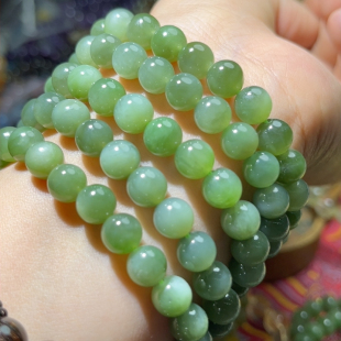 15A379天然和田玉碧玉粉青鸭蛋青猫眼单圈女8mm俄料