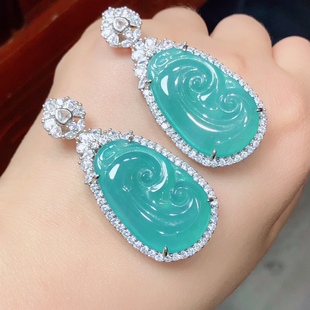 R123 23mm挂饰冰透玉石挂件 天然A货翡翠如意吊坠蓝水翡翠50