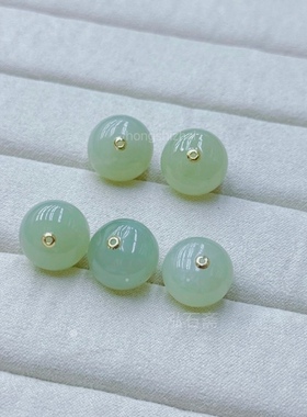 U455 天然和田玉路路通面包珠18k金吊坠11mm隔珠野牛沟蜂蜜水