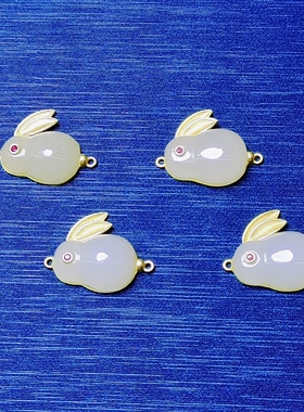 53A193 天然和田玉兔子吊坠S925银玉兔挂坠diy小众古风12X8mm