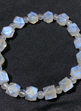 1A208天然斯里兰卡蓝月光石刻面路路通7-8mm手链串强光拉长石单圈