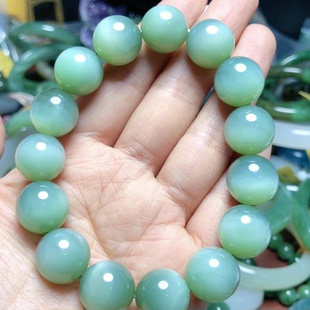 F099天然和田玉碧玉猫眼14mm粉青63.2g