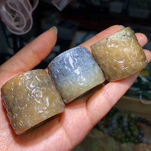 KK0610新疆天然和田玉糖料扳指男戒宽版指环青花雕刻霸气男女礼物